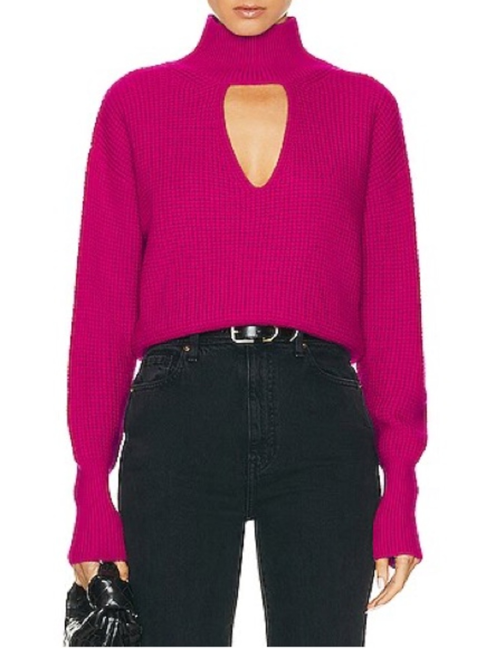NWT IRO Paris Gaid Pink Fuchsia Cutout High Neck Chunky Knit Sweater Sz M